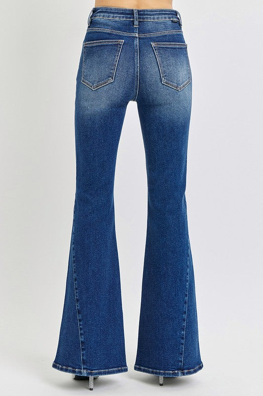 RISEN Distressed Button-Fly Flare Jean