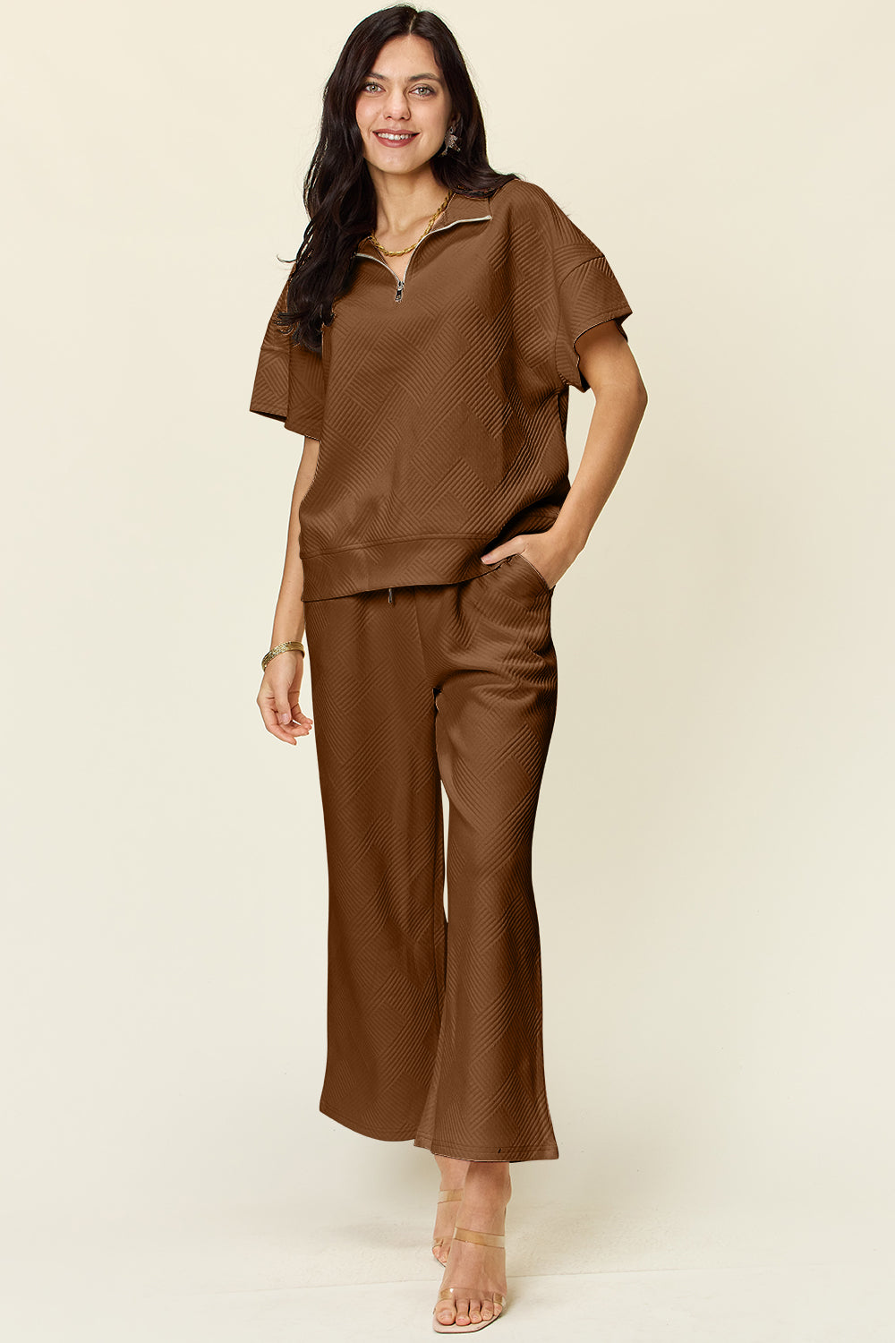 Double Take Half Zip Top & Pants Set