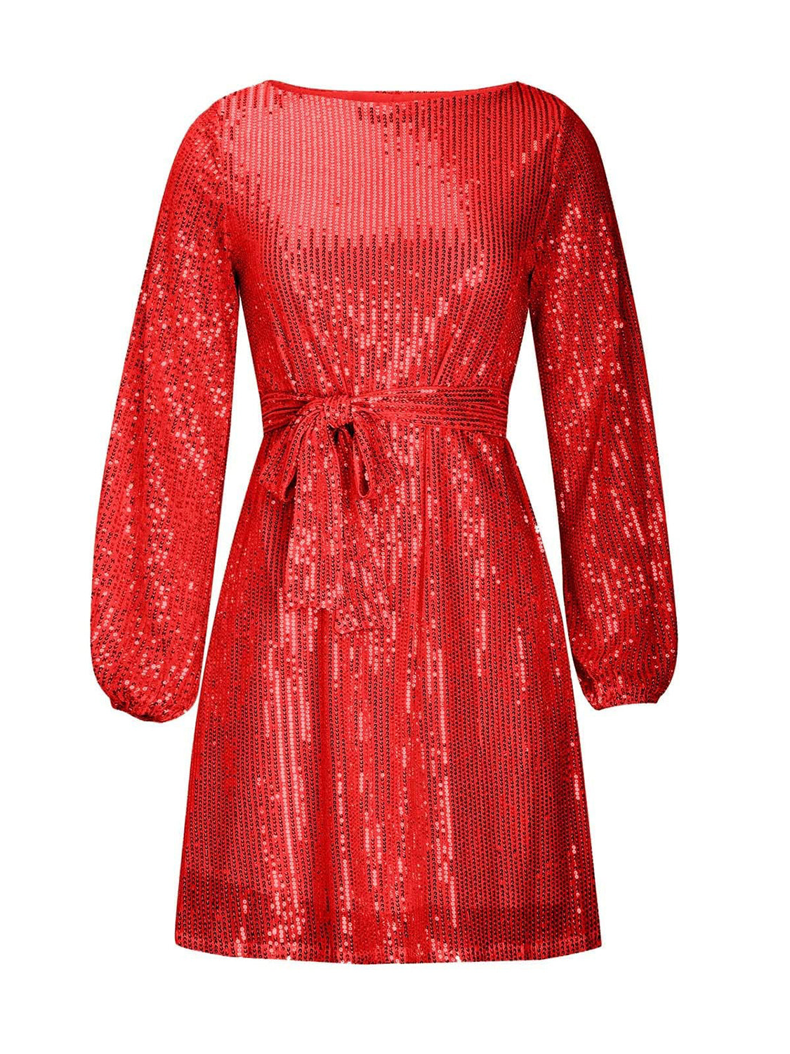 Sequin Tie Waist Long Sleeve Dress