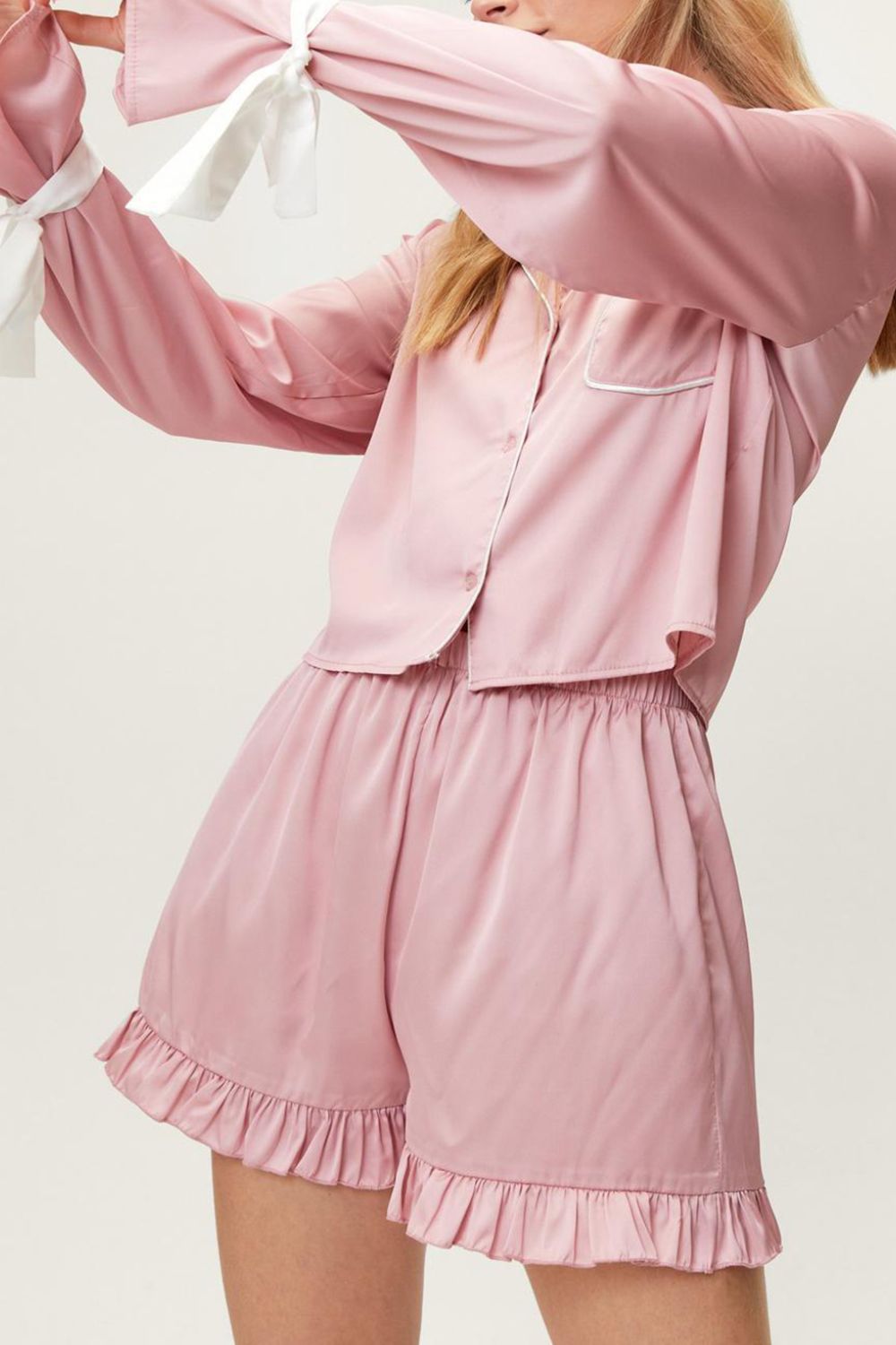 Basic Bae Tied Cuff Top Frill Shorts