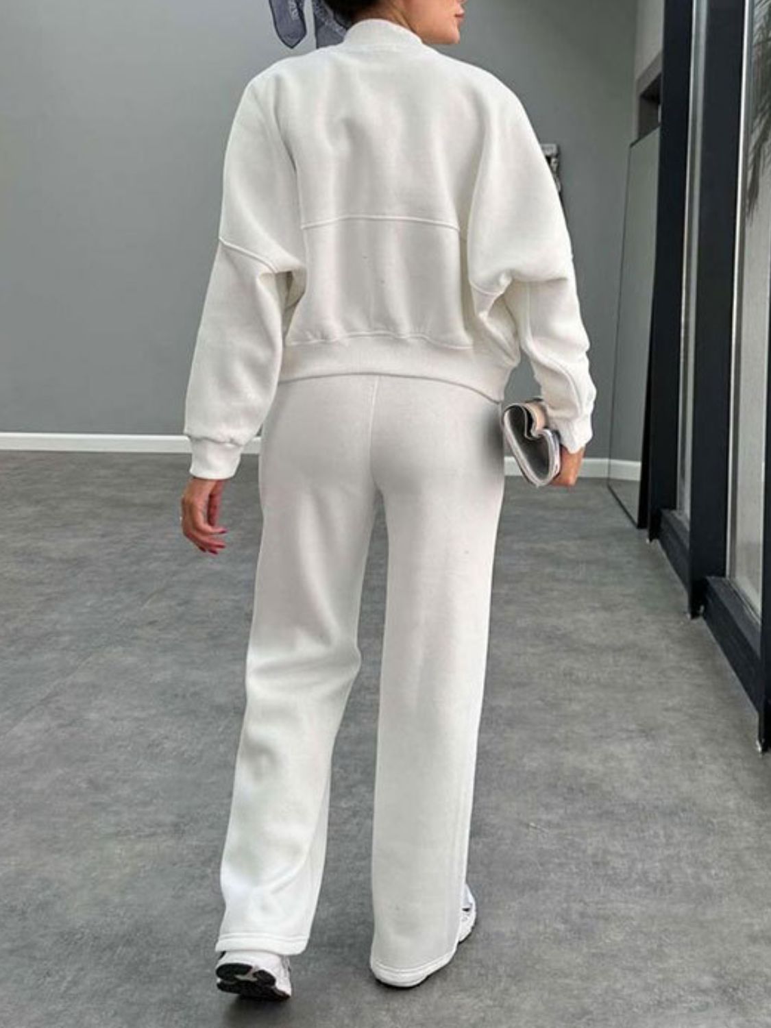 Baseball Collar Zip Up Outerwear Set