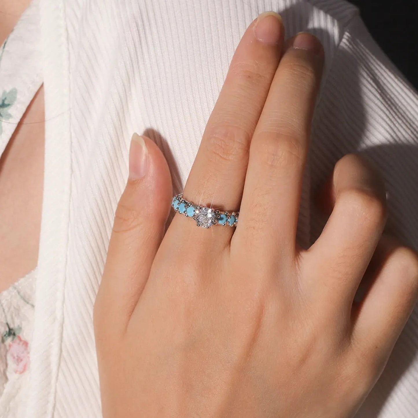 Turquoise Zircon Sterling Silver Ring