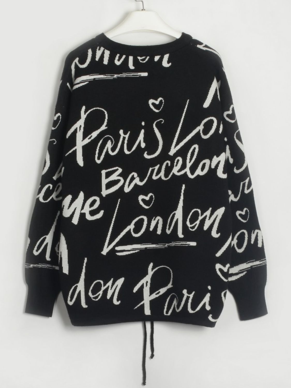 Drawstring Letter Pattern Sweater Drop