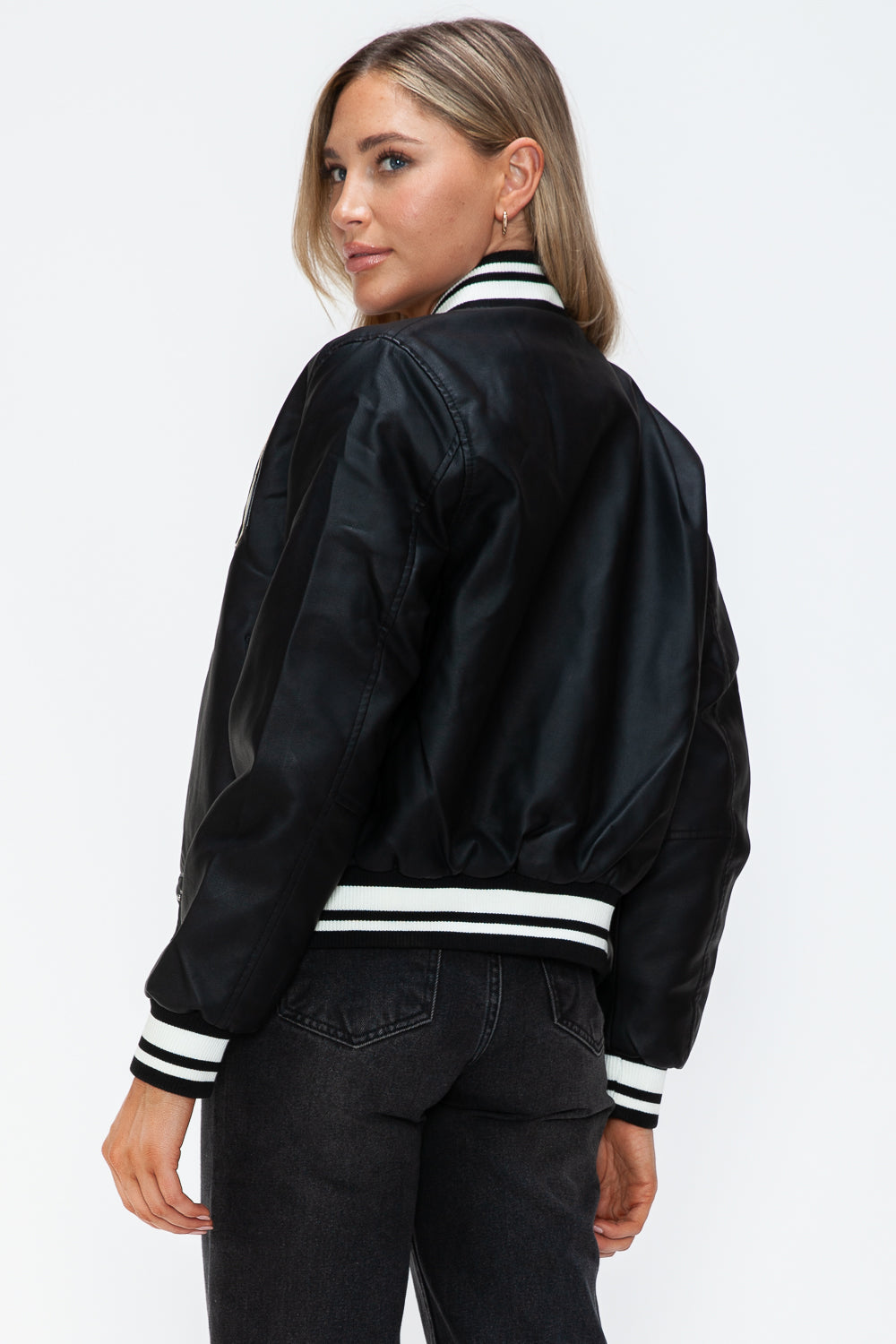 Leather Snap Down Bomber Jacket