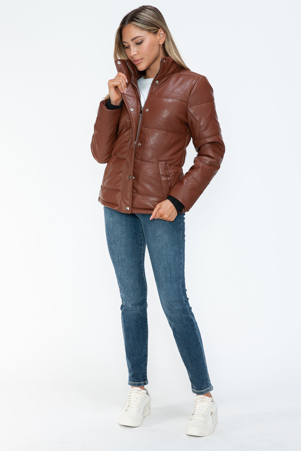 Pocketed Zip Up Turtleneck Puffer