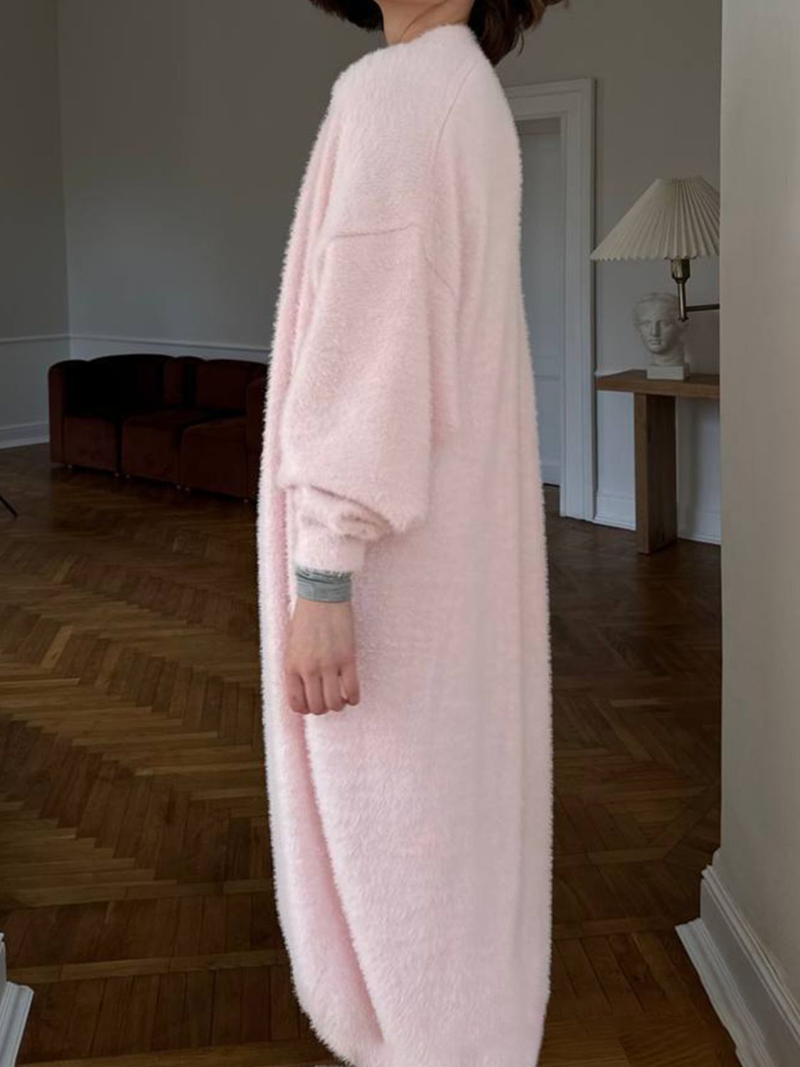 Fuzzy Open Front Solid Cardigan