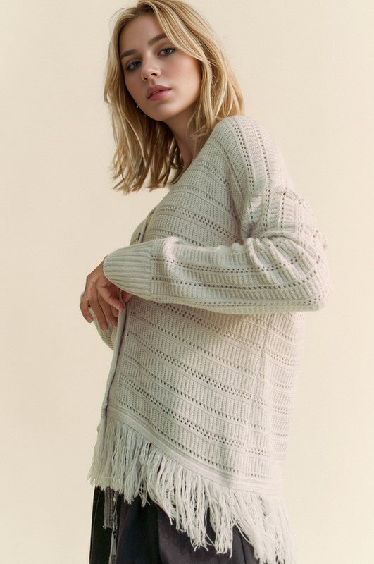 Davi & Dani Fringe V-Neck Cardigan