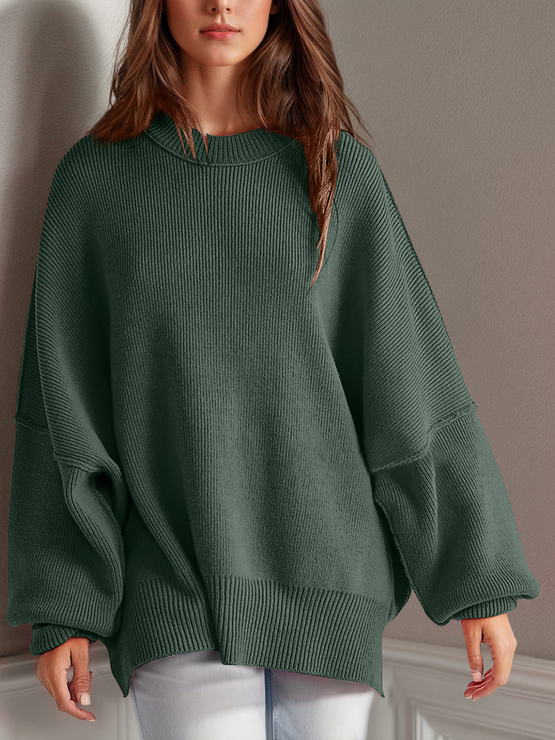 Double Take Side Slit Long Sleeve Top
