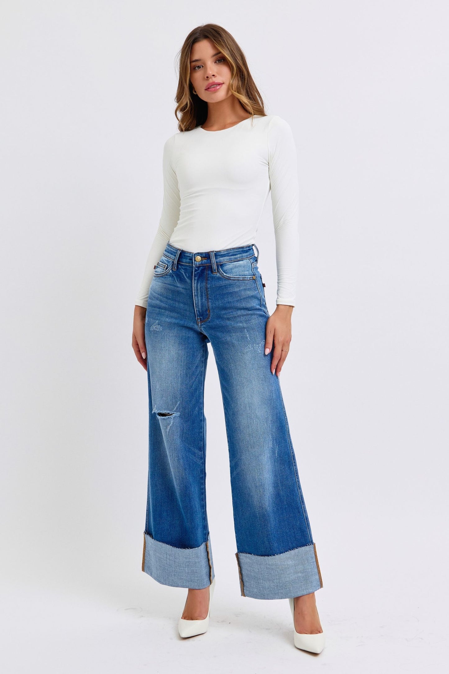 Judy Blue Distressed Wide Leg Jeans