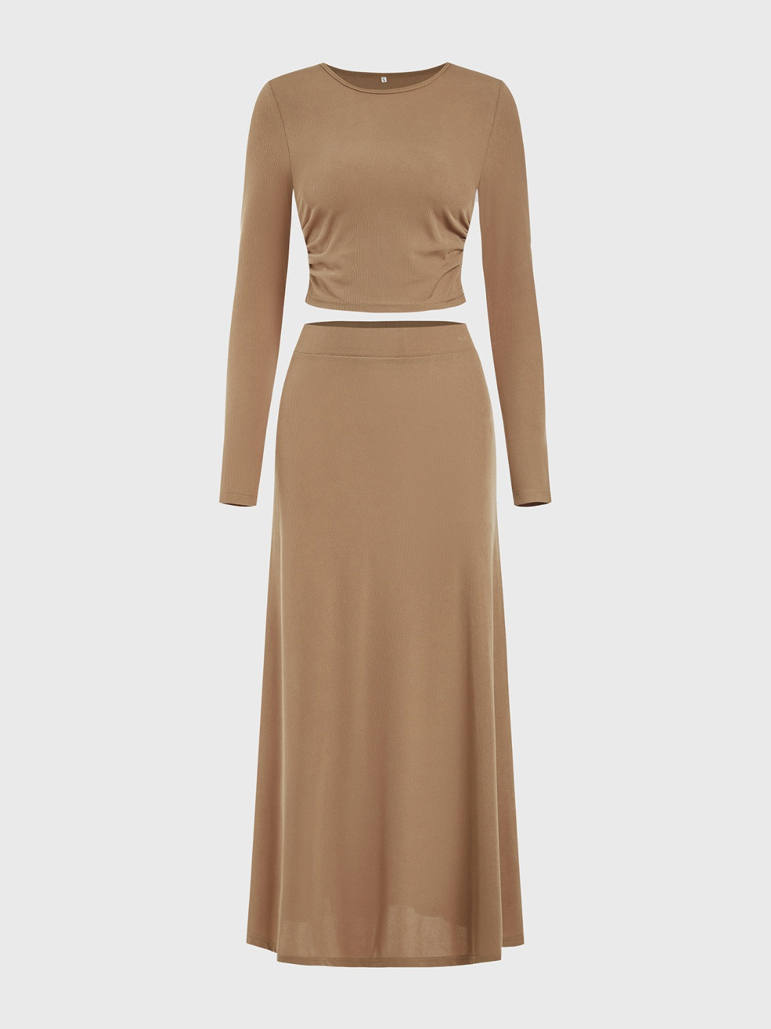 Round Neck Long Sleeve Top Skirt Set