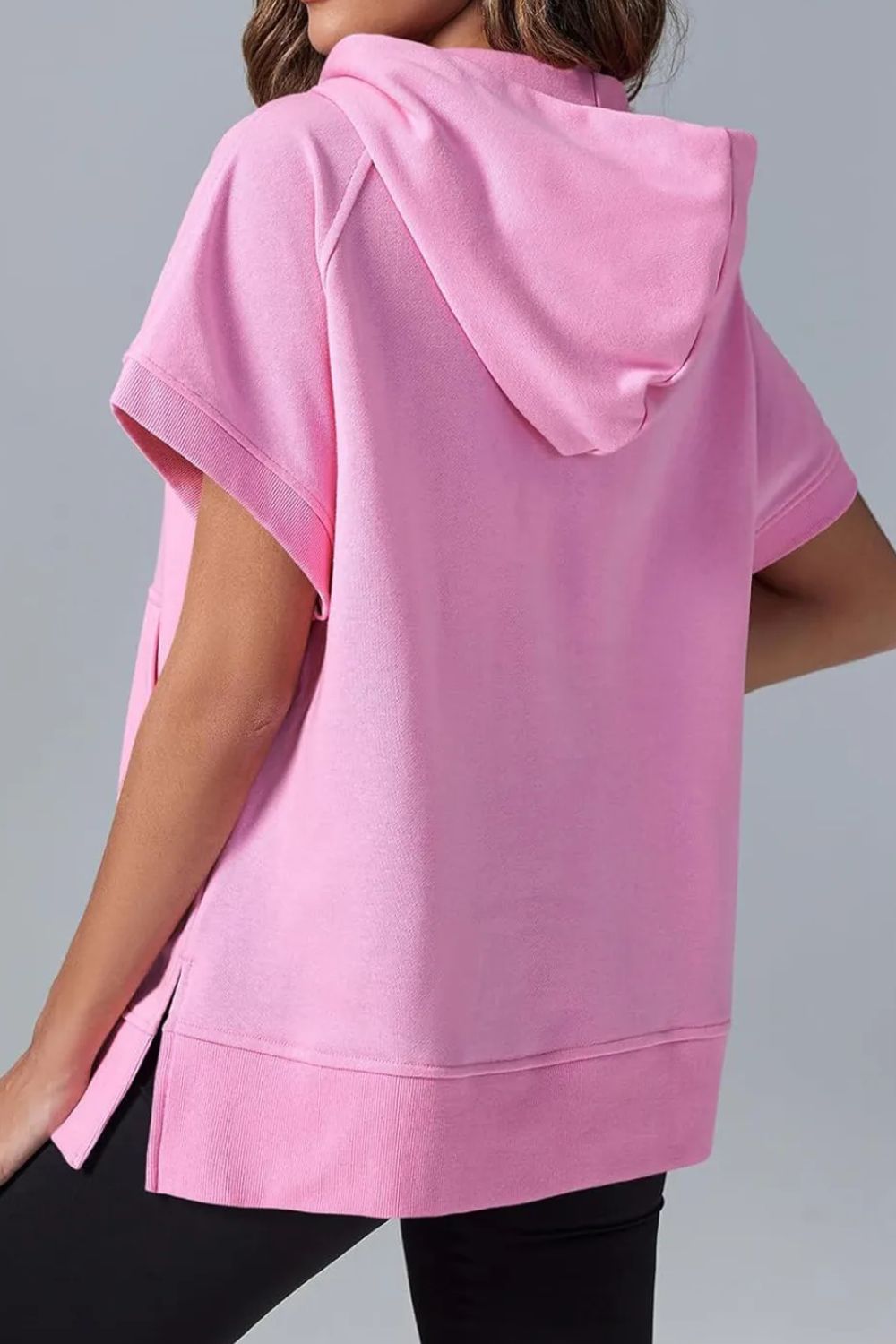 Half Zip Casual Short Sleeve Hoodie