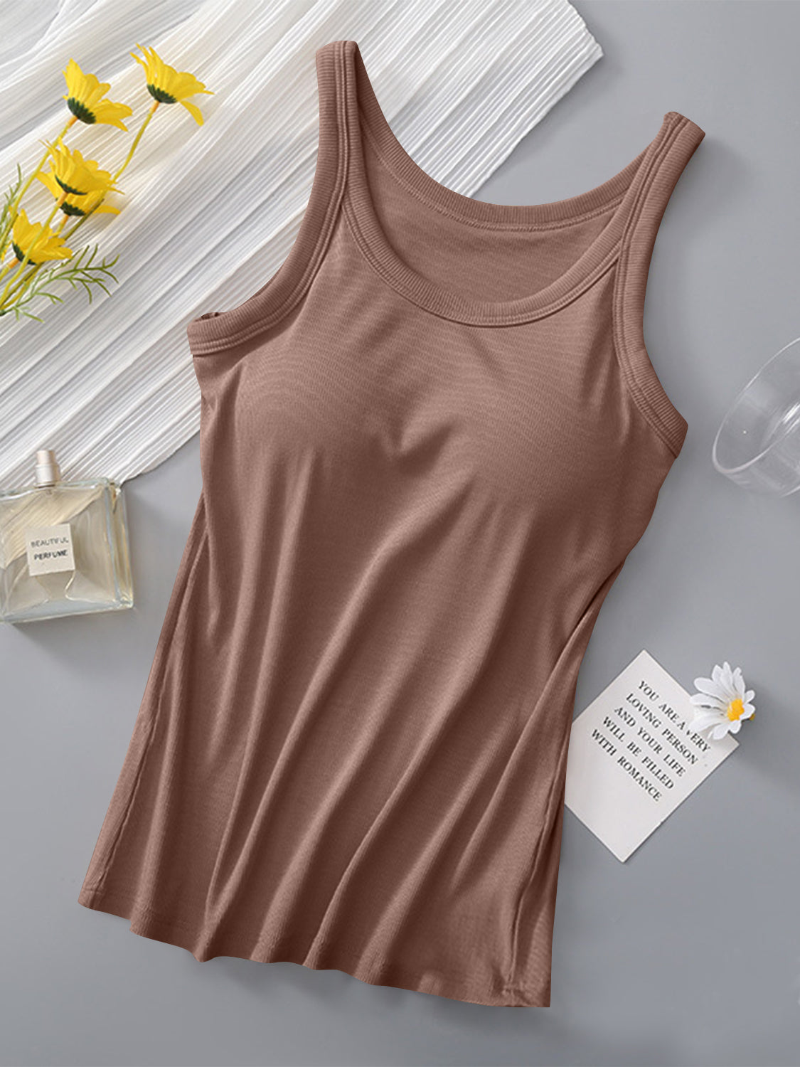 Round Neck Tank with Bra - Support