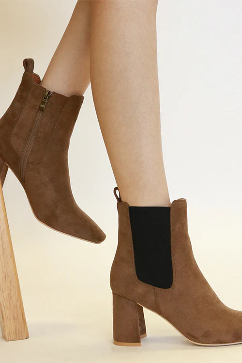 Faux Suede Block Heel Chelsea Boots