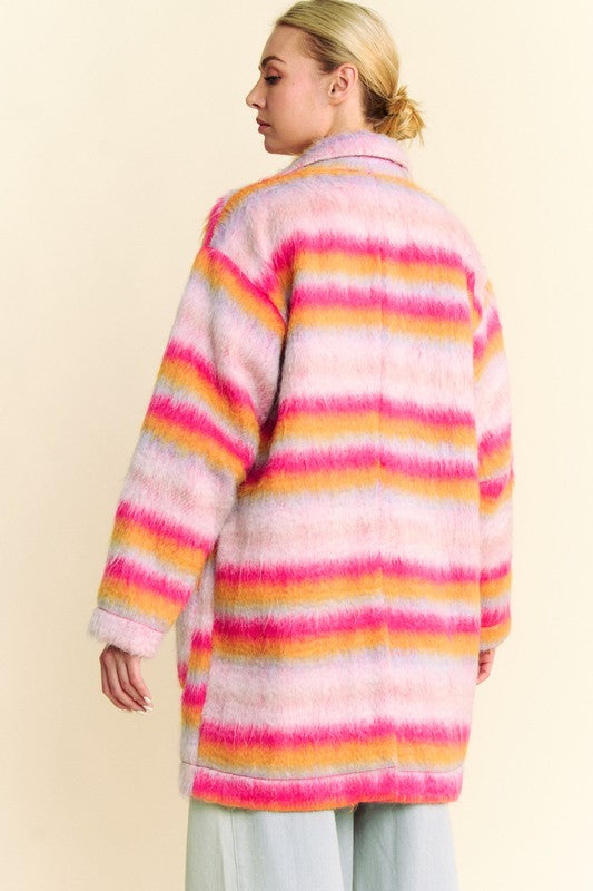 Striped Open Front Coat - Stylish