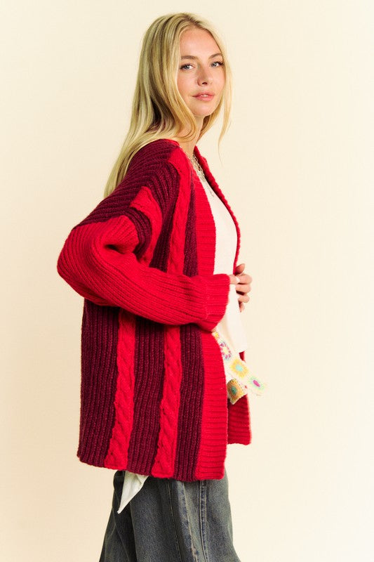 Cable-Knit Color Block Cardigan
