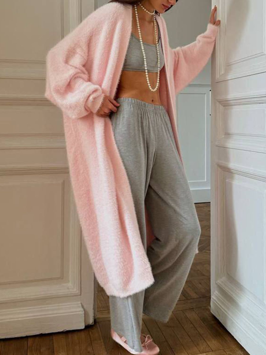 Fuzzy Open Front Solid Cardigan