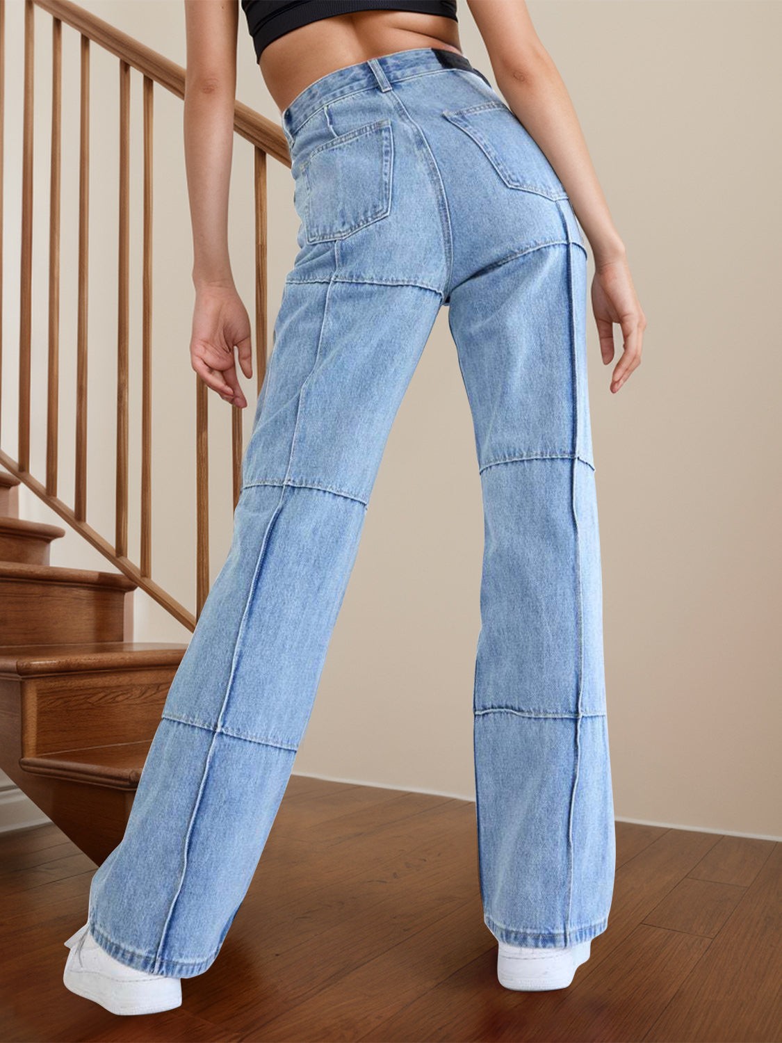 High Waist Straight Jeans w/ Pockets