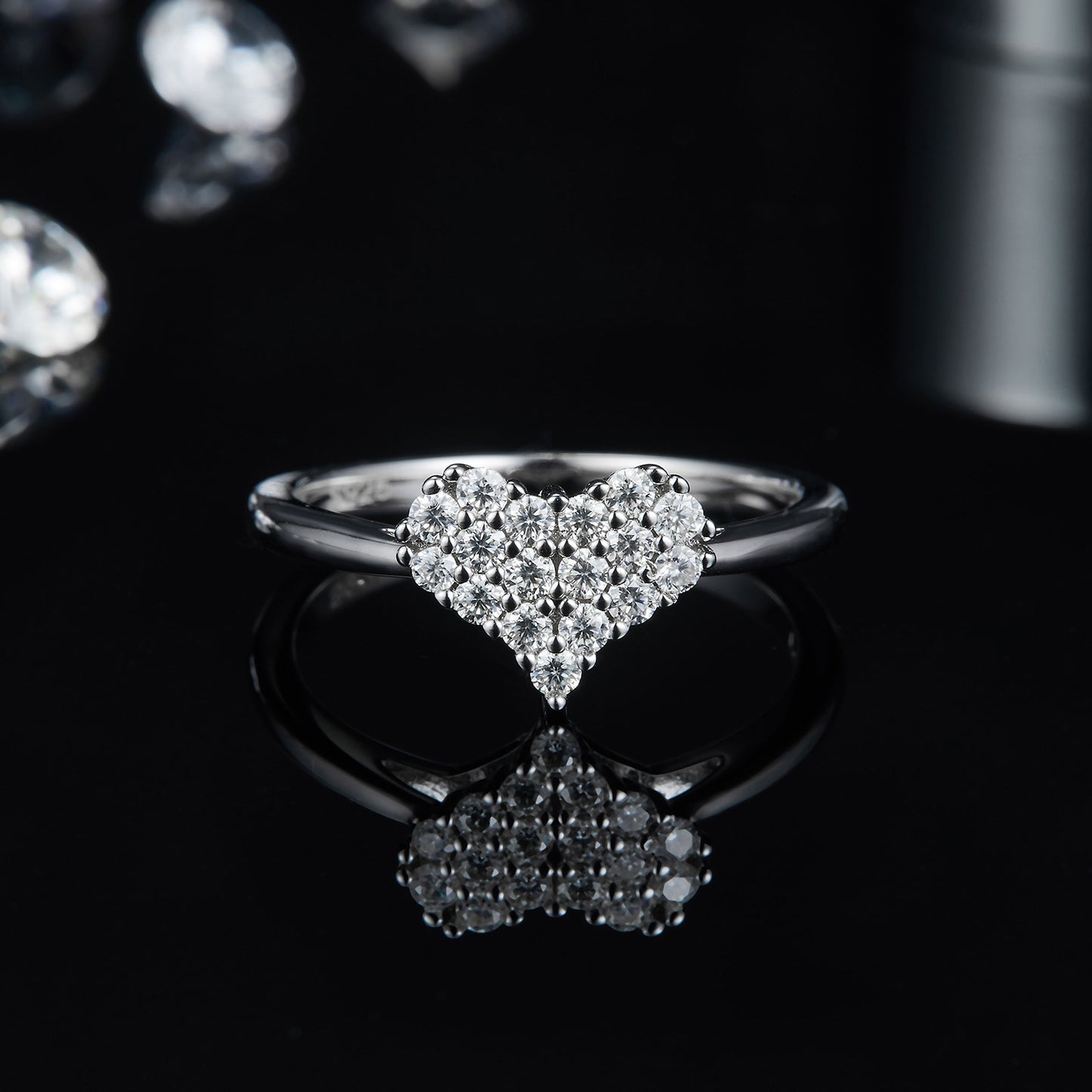 Moissanite Sterling Silver Heart Ring