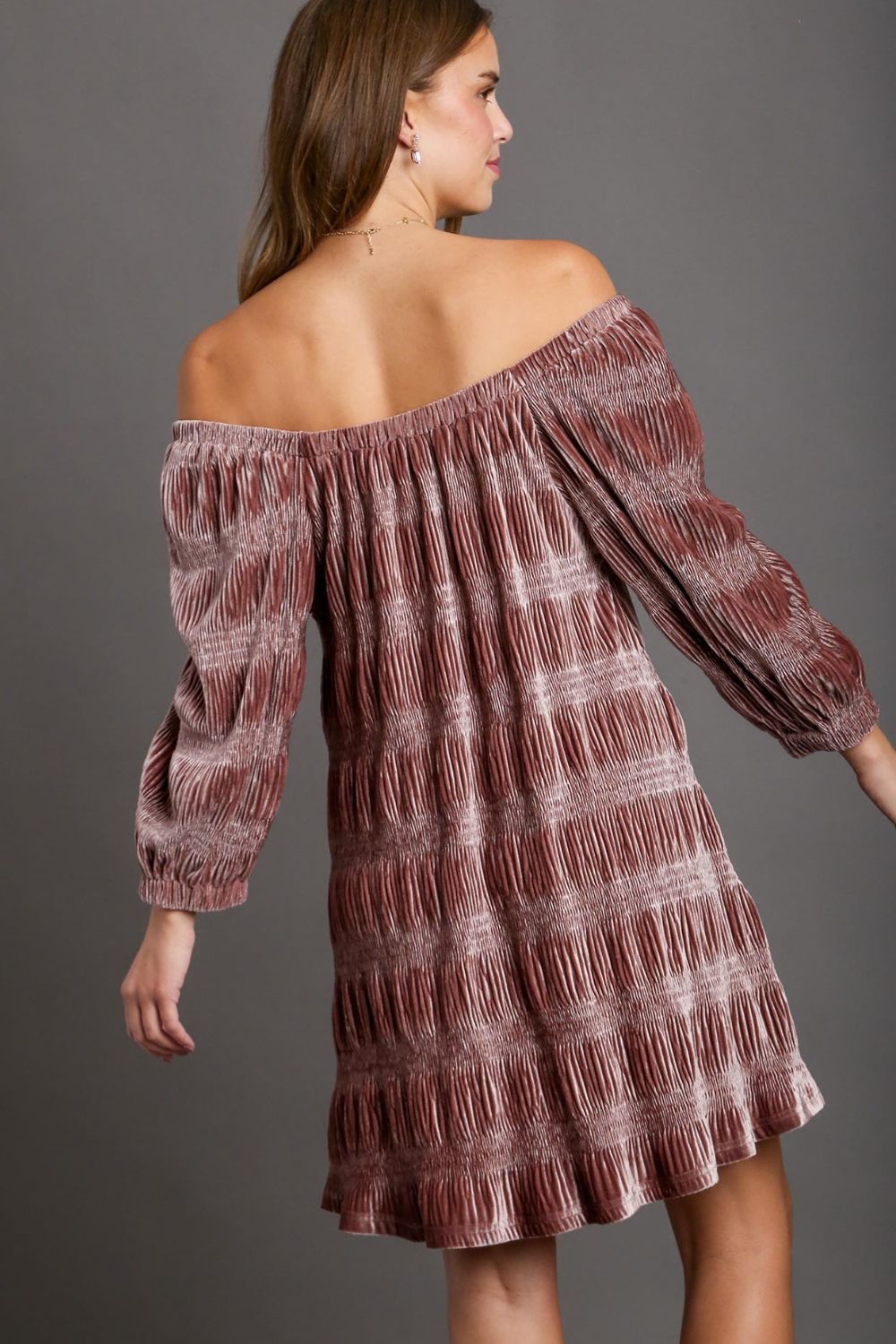 Off-Shoulder Balloon Sleeve Velvet