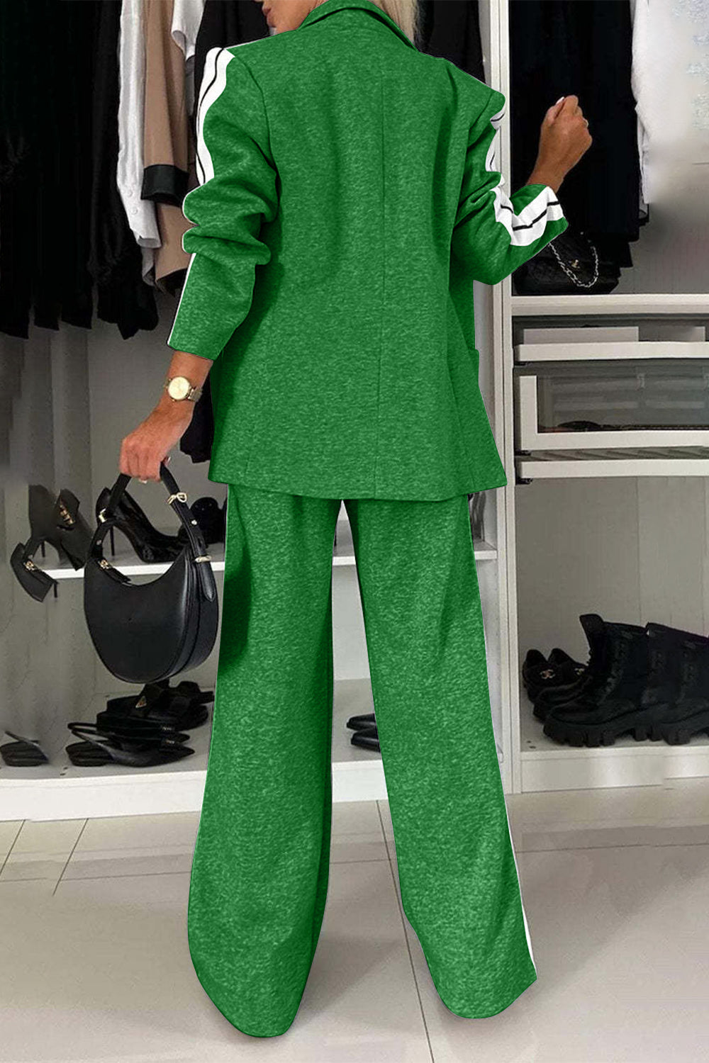Contrast Lapel Collar Top & Pants Set