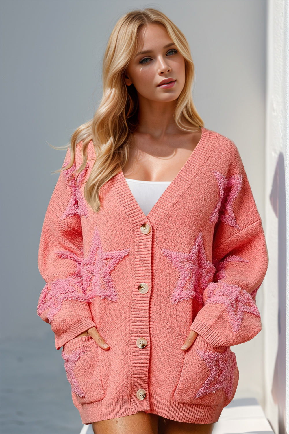 Star Pattern Button Up Cardigan