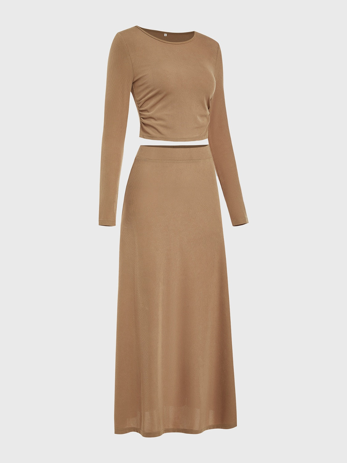 Round Neck Long Sleeve Top Skirt Set