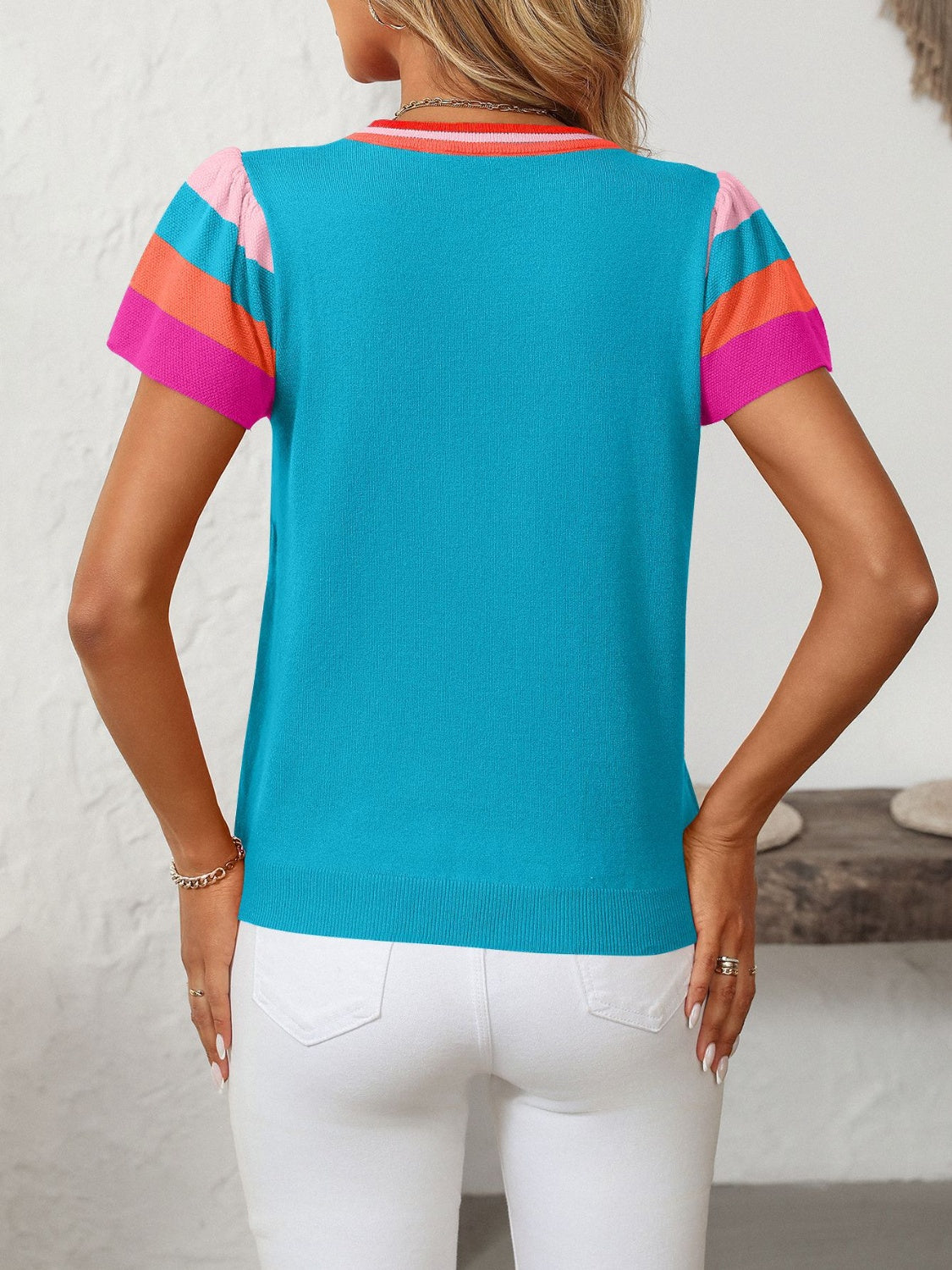 Contrast Round Neck Short Sleeve Top