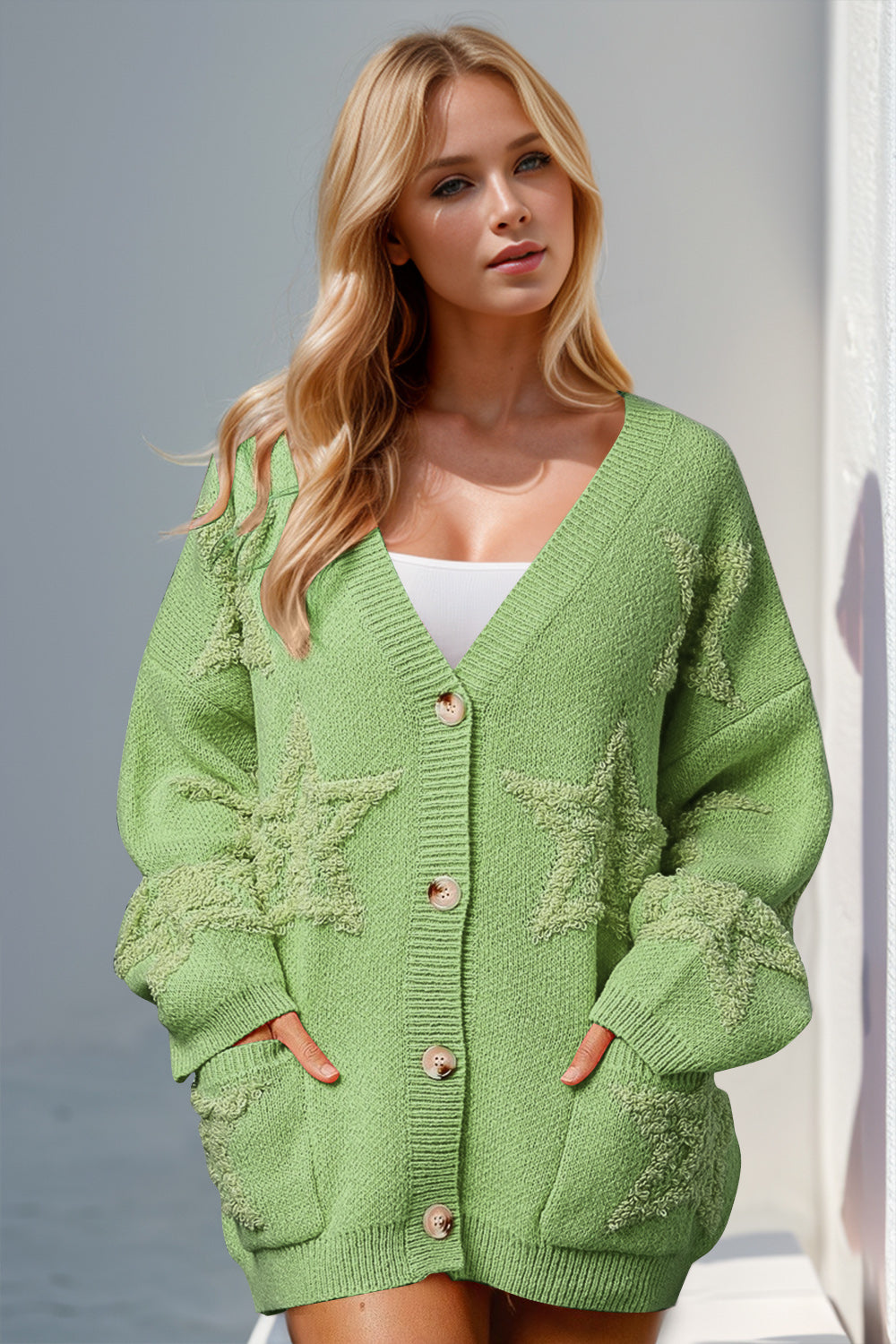 Star Pattern Button Up Cardigan
