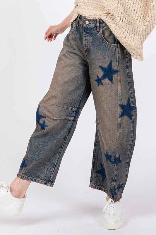 SAGE + FIG Star Wide Leg Jeans Pocket