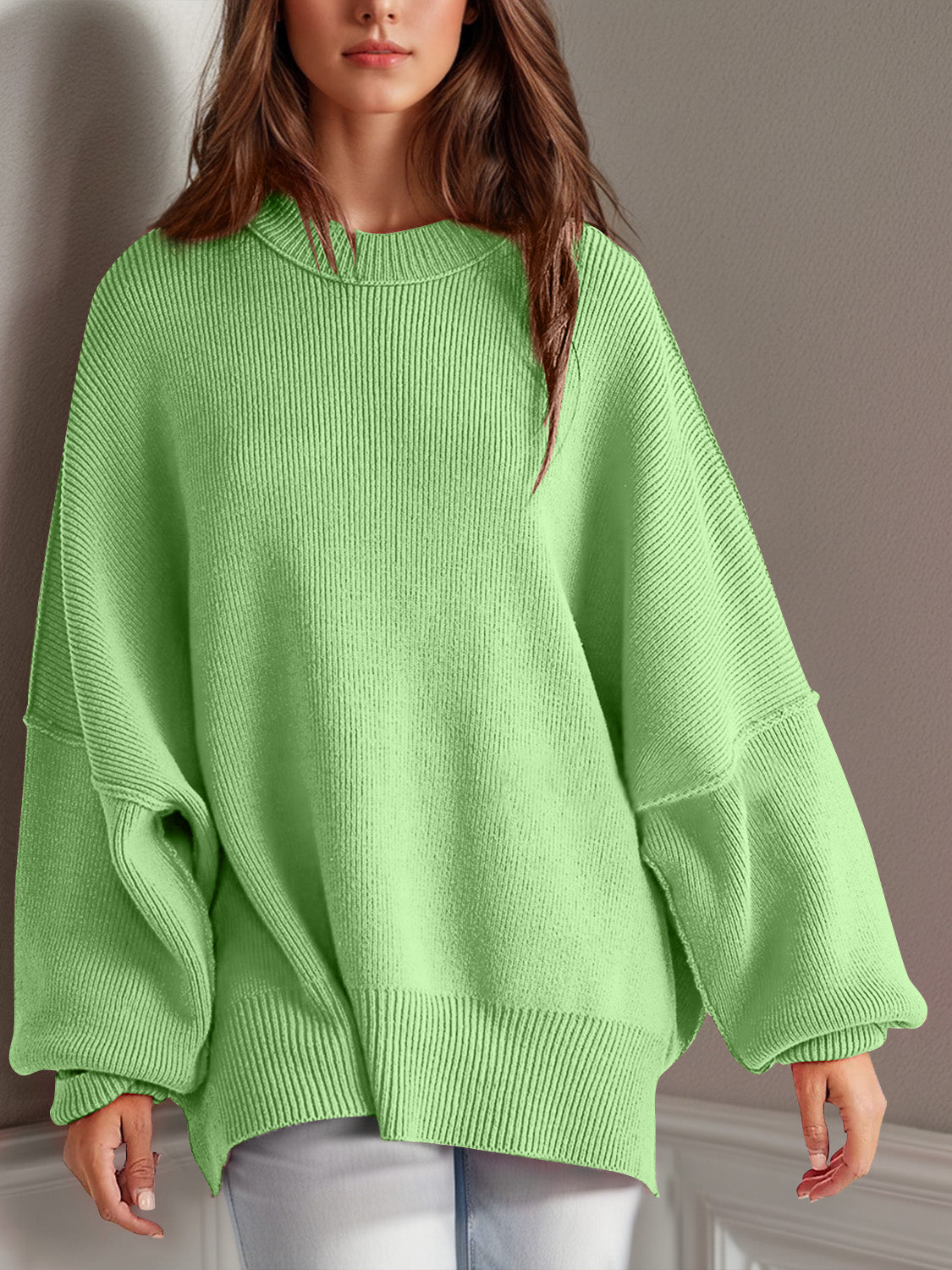 Double Take Side Slit Long Sleeve Top