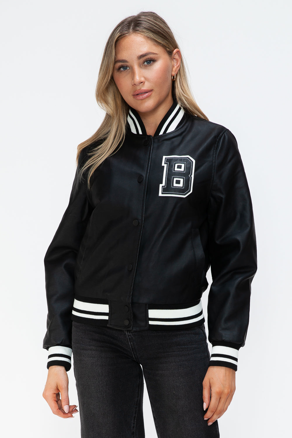 Leather Snap Down Bomber Jacket