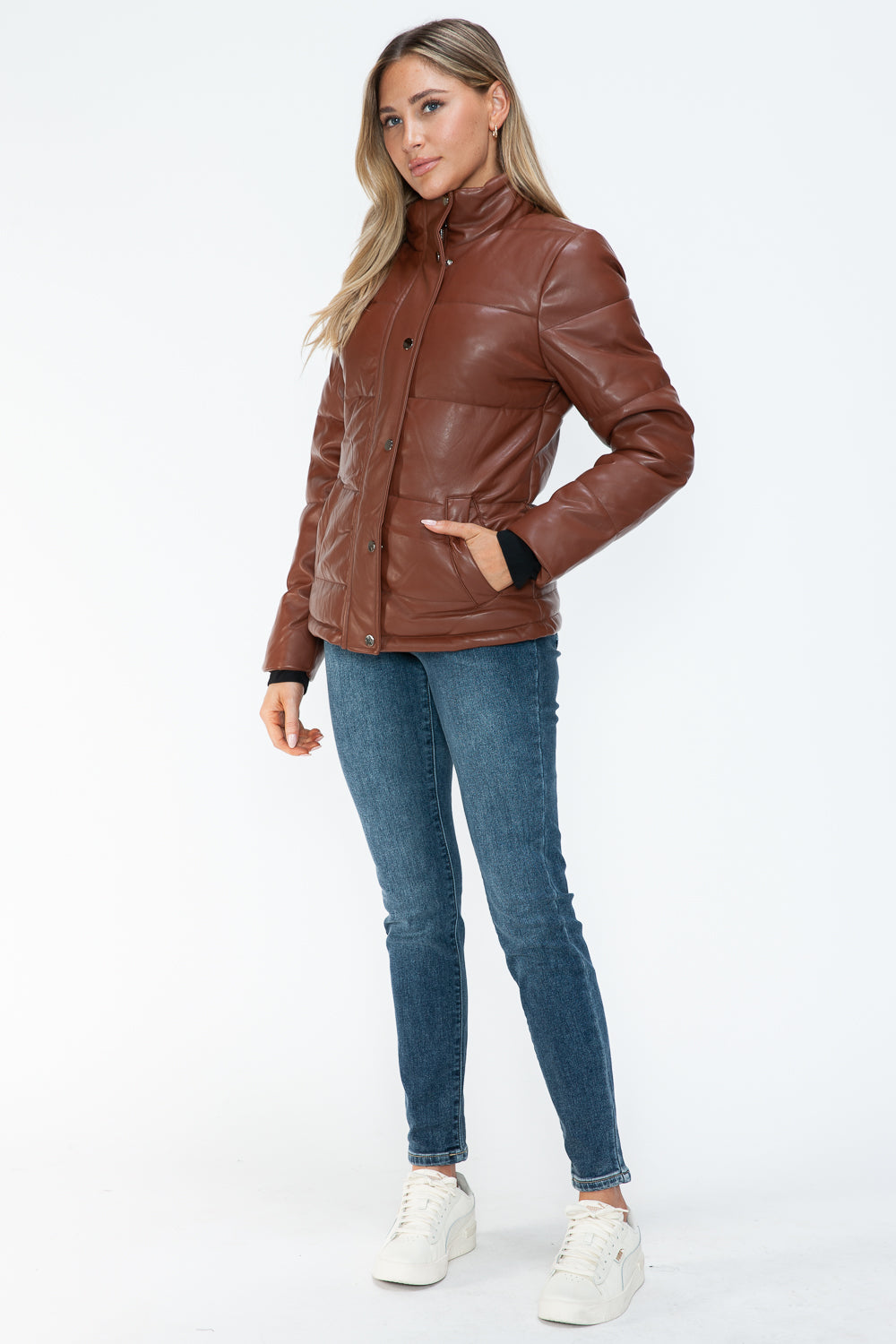 Pocketed Zip Up Turtleneck Puffer