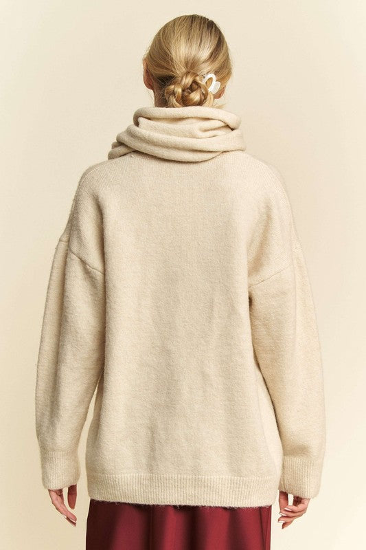 V-Neck Sweater with Scarf - Cozy