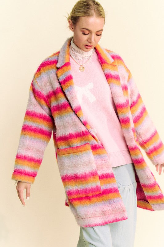 Striped Open Front Coat - Stylish