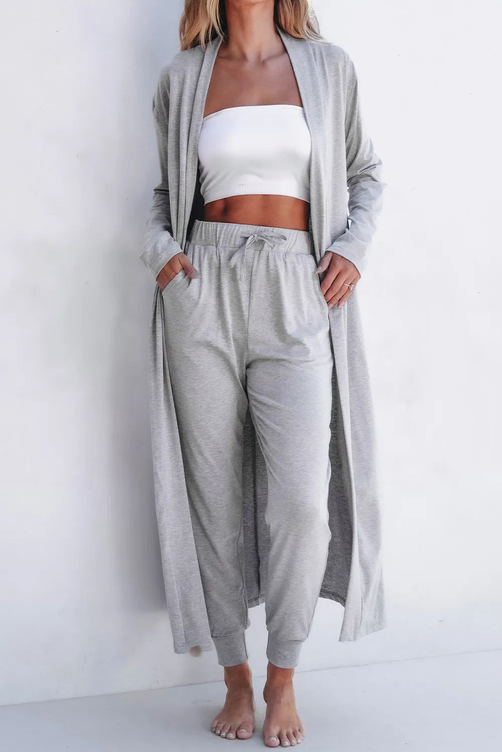 Open Front Long Sleeve Cardigan Set
