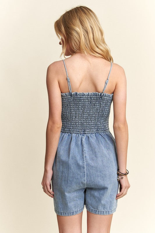 ADORA Smocked Spaghetti Strap Romper