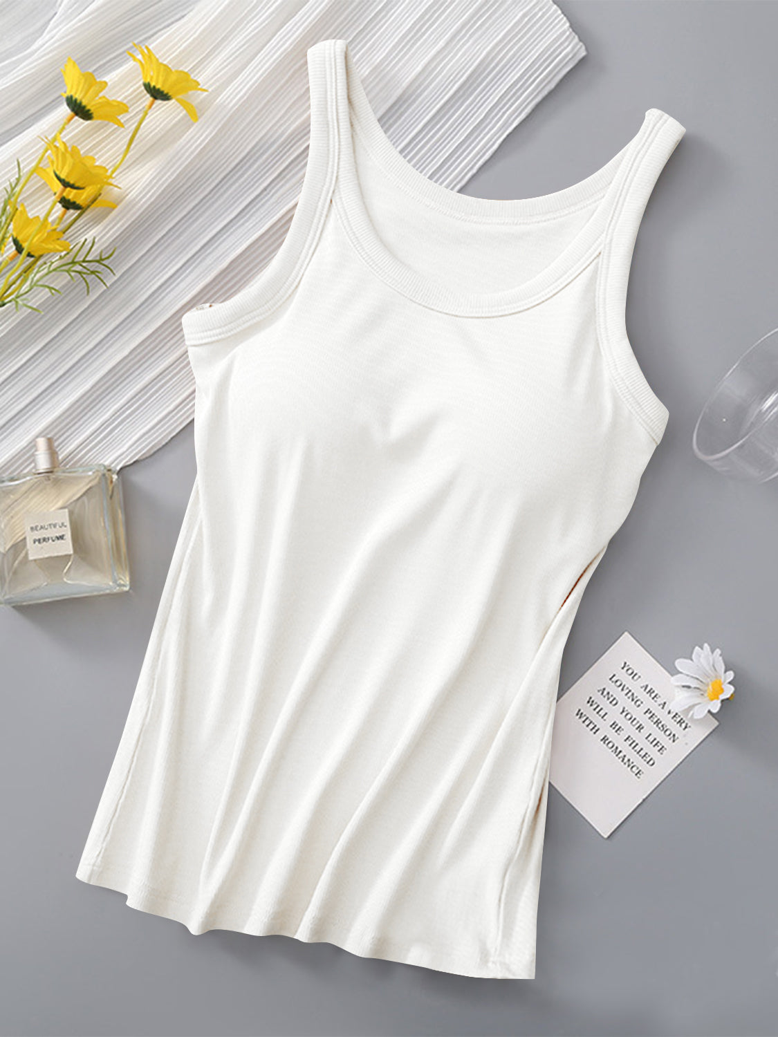 Round Neck Tank with Bra - Support