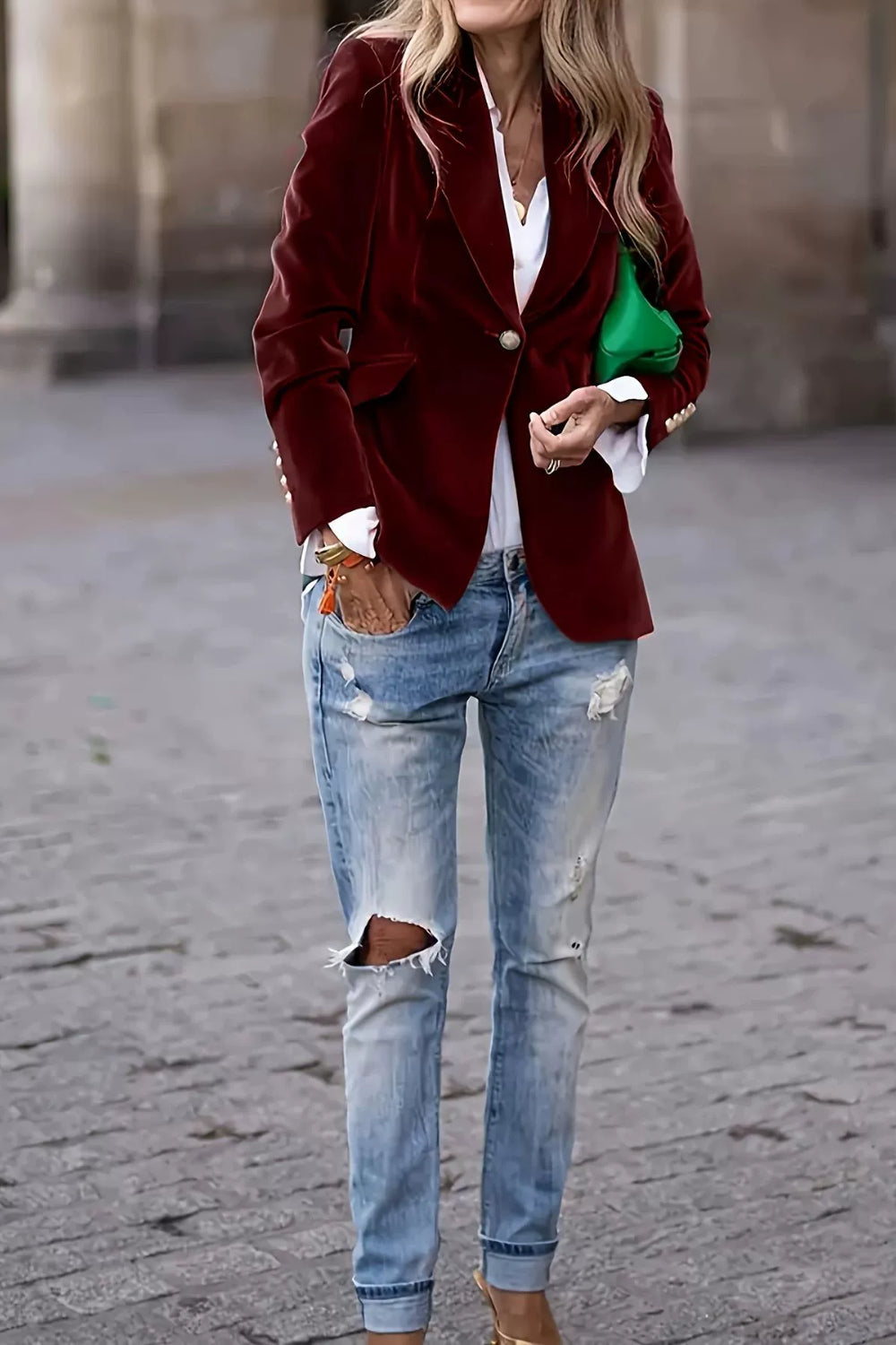 Lapel Collar One Button Blazer Jacket