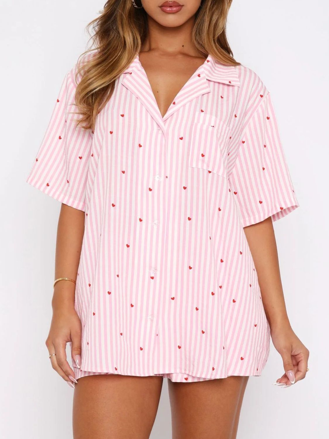 Valentine's Printed Collared Top Shorts