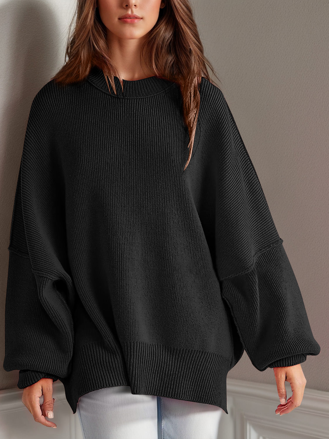 Double Take Side Slit Long Sleeve Top