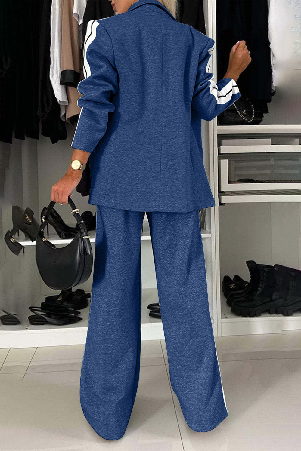 Contrast Lapel Collar Top & Pants Set