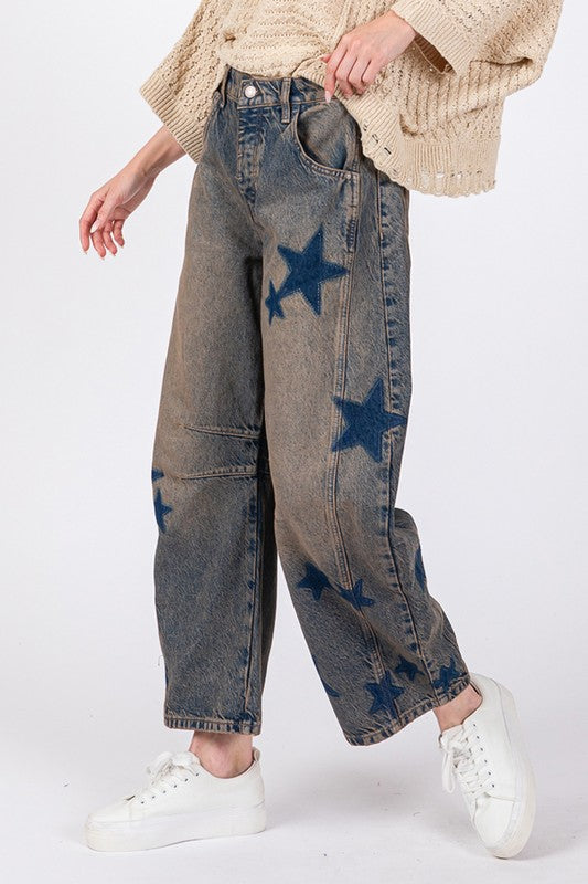 SAGE + FIG Star Wide Leg Jeans Pocket