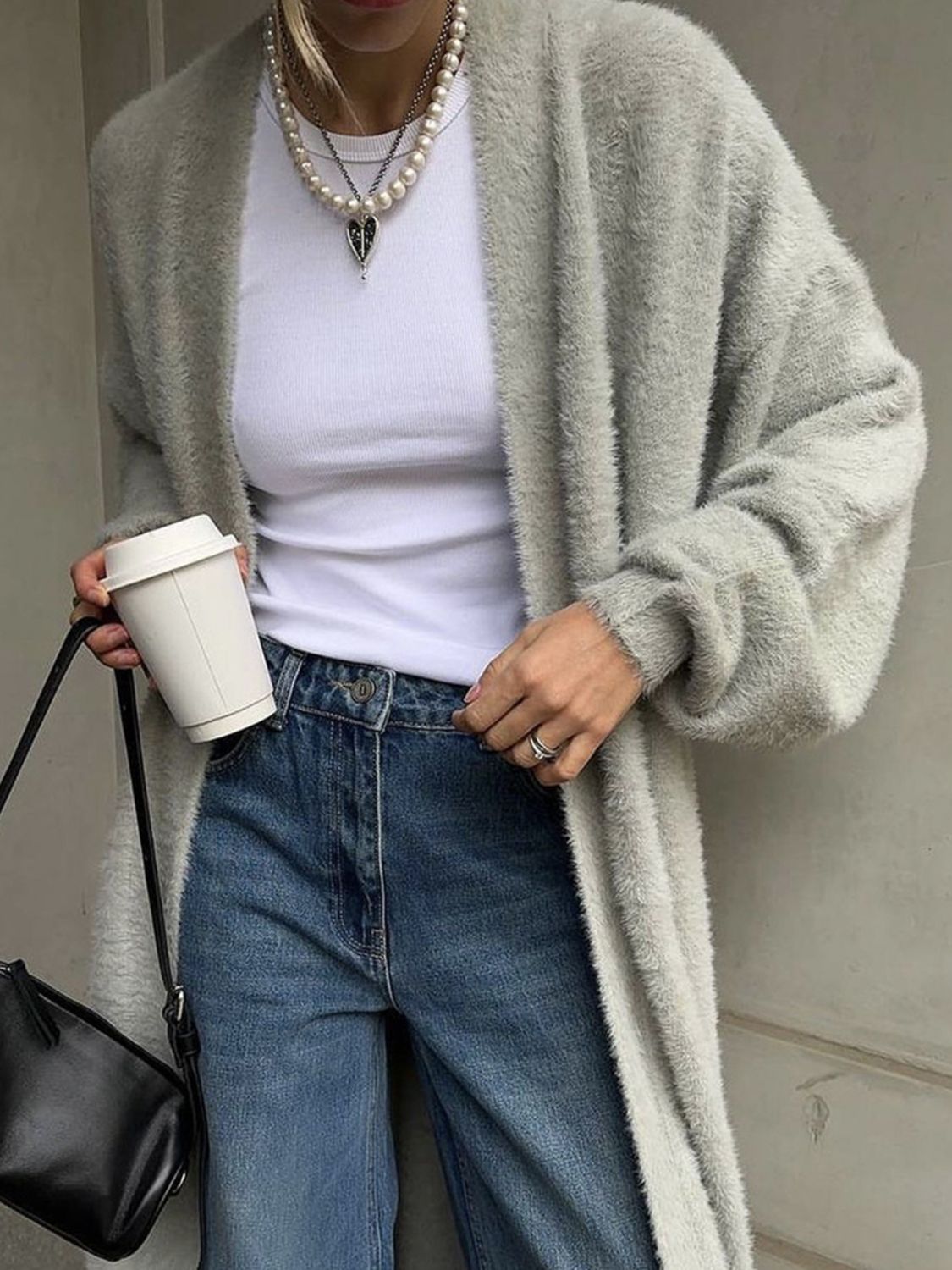 Fuzzy Open Front Solid Cardigan