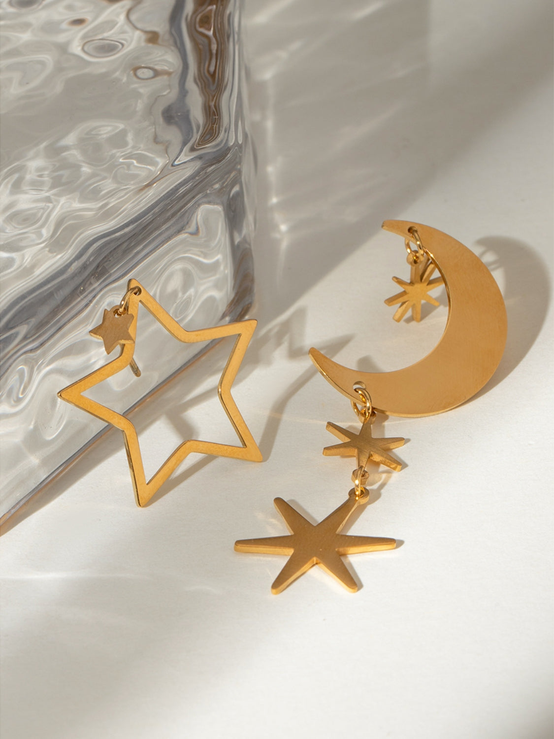 18K Gold Moon & Star Dangle Earrings