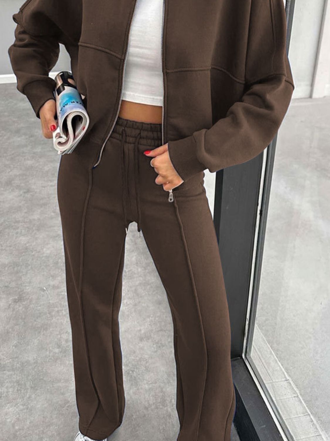 Baseball Collar Zip Up Outerwear Set