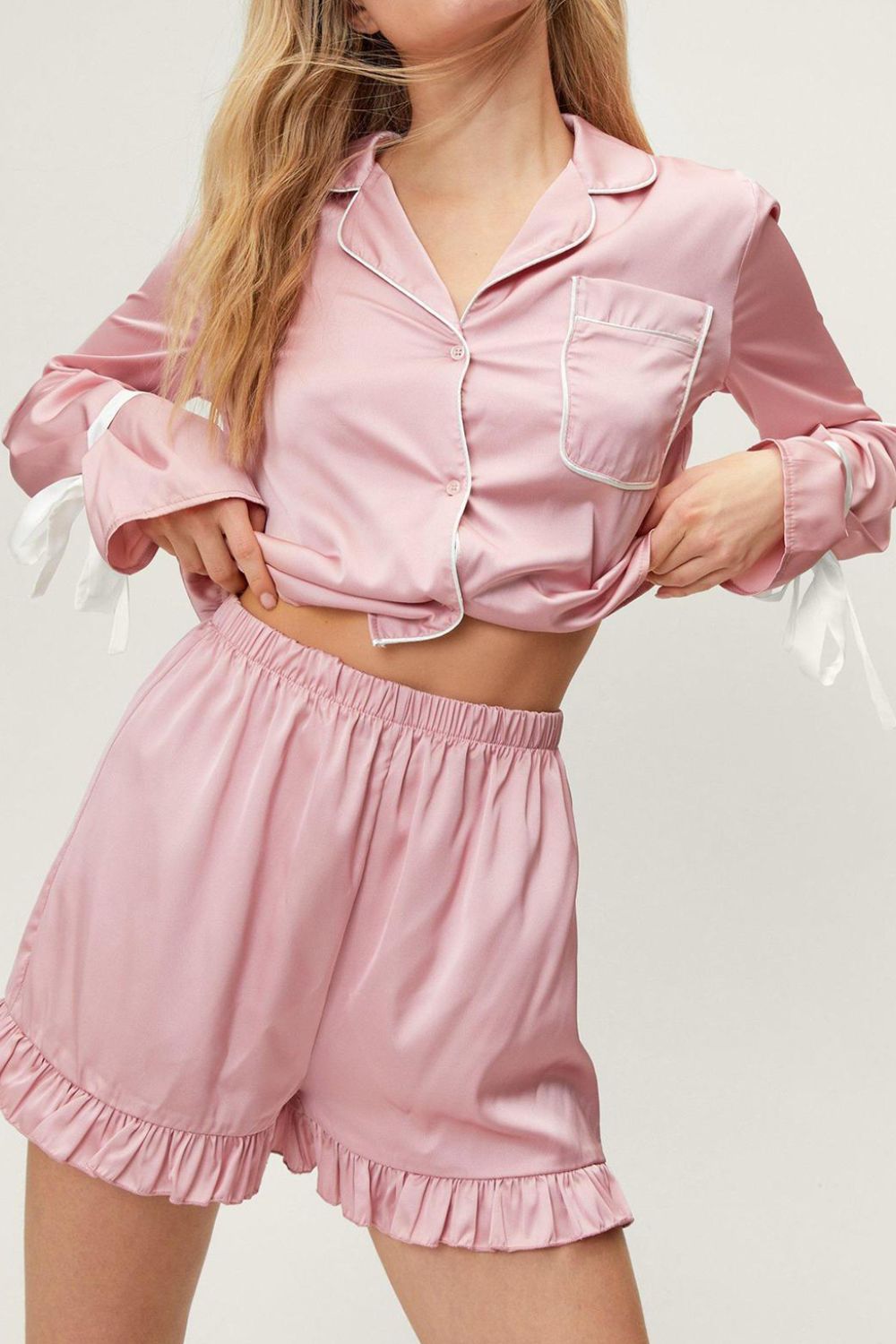 Basic Bae Tied Cuff Top Frill Shorts