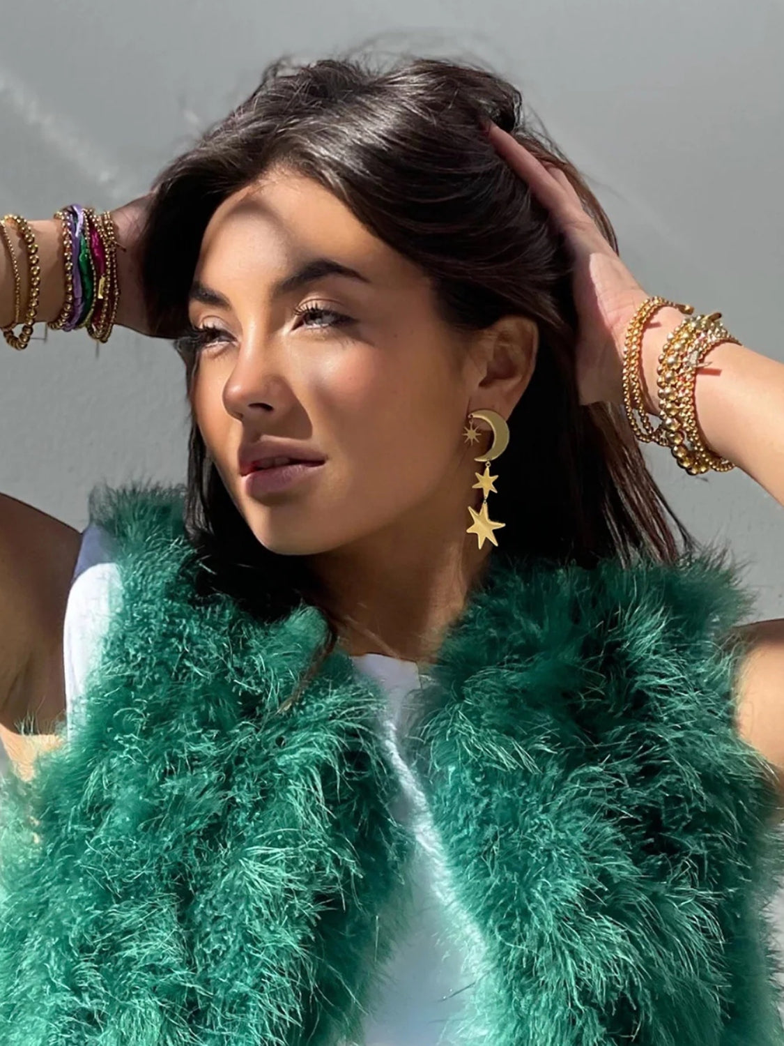 18K Gold Moon & Star Dangle Earrings