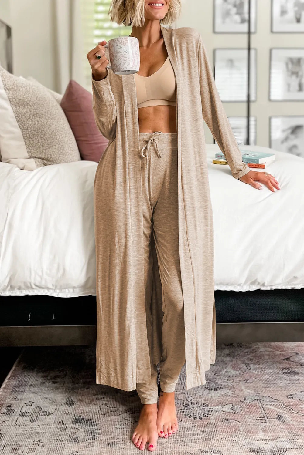 Open Front Long Sleeve Cardigan Set