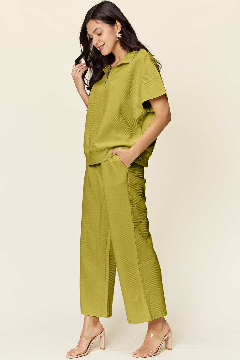 Double Take Half Zip Top & Pants Set