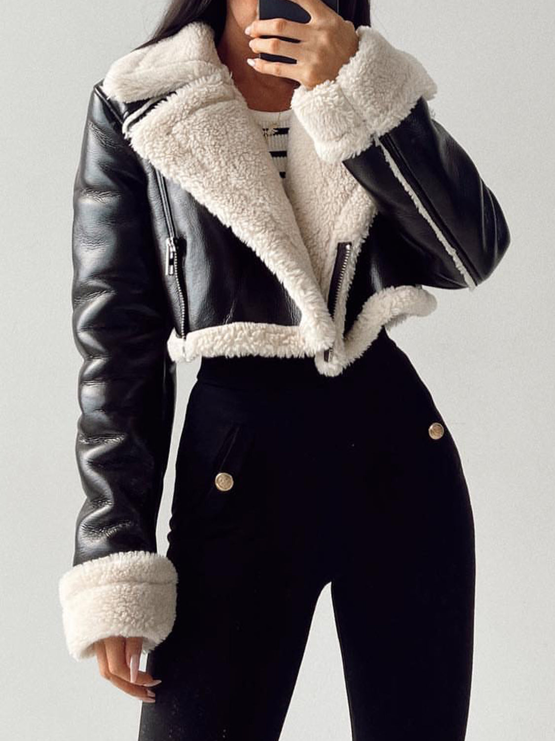 Collared Plush Cropped Jacket